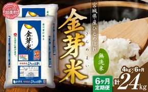 【定期便6回】米 無洗米 金芽米 令和6年 宮城県産 ひとめぼれ 計 24kg (4kg×6回)  [ 宮城県 加美町 km00011-r6-4kg-6 ]  お米 こめ コメ 精米 白米 玄米