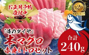 本マグロ（養殖）トロ＆赤身セット 240g 【12月26日～30日に発送】高級 クロマグロ  中トロ まぐろ マグロ 鮪 刺身 赤身 柵 本鮪 年内配送 年内発送 お正月 正月【nks113B-sg】