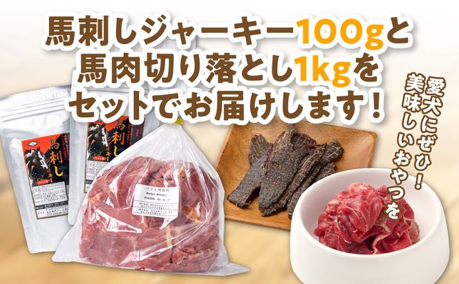 ペット用 馬肉切り落とし1kg＆馬刺しジャーキー100g 馬肉 ペットフード 愛犬 ドッグフード おやつ 食事 ごはん
