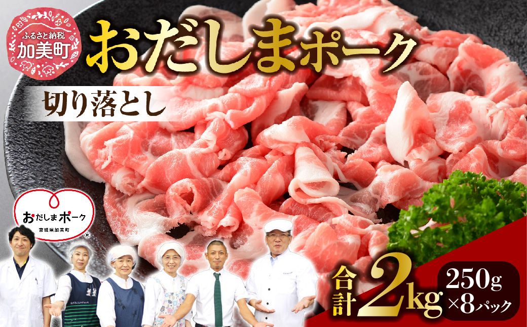 豚肉 切り落とし 2kg ( 250g ×8パック) おだしまポーク [関精肉畜産 宮城県 加美町 ss-opko02] 肉 国産 冷凍 小分け 小間切れ 宮城県産 ブランド豚