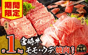 【期間限定】宮崎牛 モモ ウデ 焼肉 セット 各500g 合計1kg_M132-012_02-UP