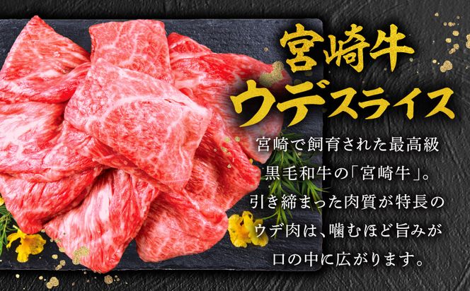 【期間限定】宮崎牛ウデスライス500g×2 宮崎県産黒毛和牛小間切れ100g×2 合計1.2kg_M132-023-UP