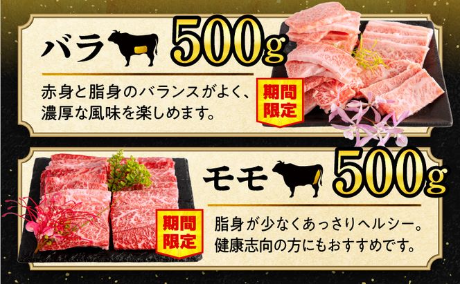 【期間限定】宮崎牛モモ焼肉500g×1 宮崎牛バラ焼肉500g×1 宮崎県産黒毛和牛小間切れ100g×2 合計1.2kg_M132-027-UP