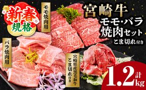 【期間限定】宮崎牛モモ焼肉500g×1 宮崎牛バラ焼肉500g×1 宮崎県産黒毛和牛小間切れ100g×2 合計1.2kg_M132-027-UP