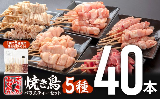 宮崎県産若鶏 焼き鳥5種(40本) バラエティーセット_M146-015