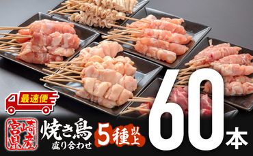 【最速便】宮崎県産若鶏の焼き鳥セット5種以上（60本）盛り合わせ（冷凍）_M146-001-Z