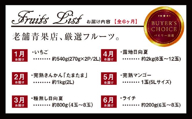 《2025年発送先行予約》【期間・数量限定】青果店厳選！「6ヶ月お届け！くだもの定期便Vol.2」_M153-T026