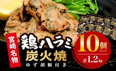 鶏ハラミ炭火焼10個セット(120g/10個＆ゆず胡椒付き)_M156-002