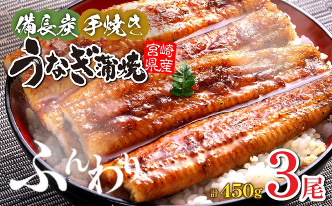 【宮崎県産】うなぎ備長炭手焼き蒲焼3尾(450g)_M159-010