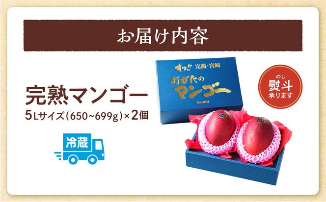 【期間・数量限定】おがたのマンゴー　完熟宮崎マンゴー　5Lサイズ(650g～699g)×2個セット_M161-004_01