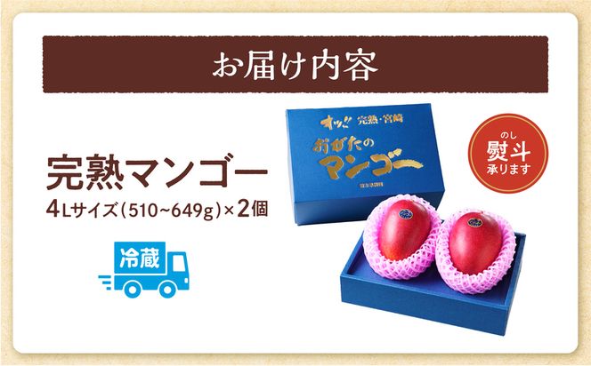 【期間・数量限定】おがたのマンゴー　完熟宮崎マンゴー 1kg以上保証　4Lサイズ（510～649g）×2個セット_M161-006_01