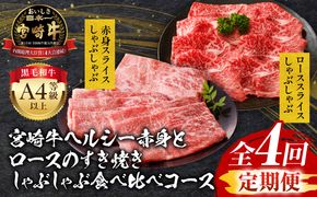 【定期便全4回】宮崎牛ヘルシー赤身とロースのすき焼き・しゃぶしゃぶ食べ比べコース_M243-T006