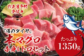 本マグロ(養殖)トロ＆赤身セット 1350g【12月26日～30日に発送】高級 クロマグロ  中トロ まぐろ マグロ 鮪 刺身 赤身 柵 本鮪 年内配送 年内発送 お正月 正月【nks111B-sg】