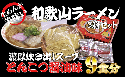 和歌山ラーメン とんこつ醤油味 3食入×3箱セット ラーメン らーめん 和歌山 スープ とんこつ 醤油 しょうゆ 中華そば 豚骨【ksw100】