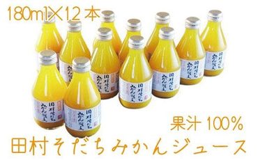 果汁100%　田村そだちみかんジュース　180ml×12本 【uot212】