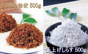 しらすとちりめんのセット 海亀セットA（釜揚げしらす500g+ちりめん佃煮500g） / しらす シラス 釜揚げ ちりめん 佃煮 【ojs002-1】