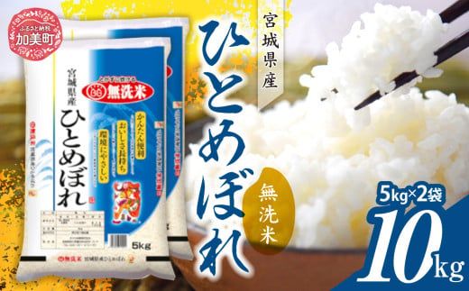 令和6年産 宮城県産 ひとめぼれ 無洗米10kg(5kg×2) [ カメイ 宮城県 加美町 km00020-r6-10kg ] お米 こめ コメ 精米 白米 ひとめぼれ