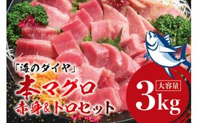 本マグロ（養殖）トロ＆赤身セット 3kg 【通常発送】高級 クロマグロ  中トロ 中とろ まぐろ マグロ 鮪 刺身 赤身 柵 じゃばらまぐろ 本マグロ 本鮪【nks112B】