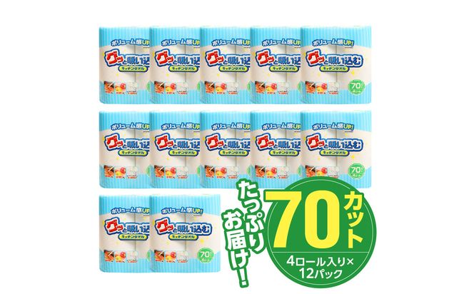 【R14019】グッと吸い込むキッチンタオル70カット（4ロール×12パック）