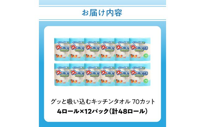【R14019】グッと吸い込むキッチンタオル70カット（4ロール×12パック）