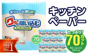 【R14019】グッと吸い込むキッチンタオル70カット（4ロール×12パック）