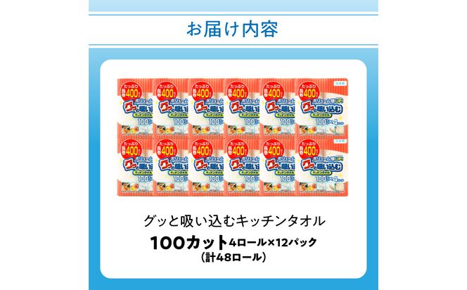 【R14030】グッと吸い込むキッチンタオル100カット（4ロール×12パック）