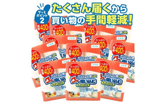 【R14030】グッと吸い込むキッチンタオル100カット（4ロール×12パック）