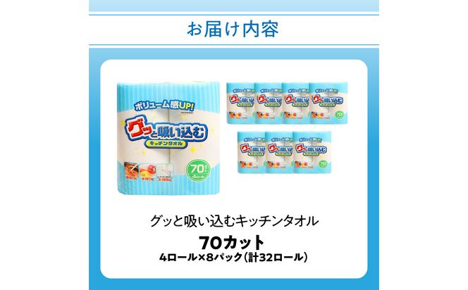 【R18001】グッと吸い込むキッチンタオル70カット（4ロール×8パック）