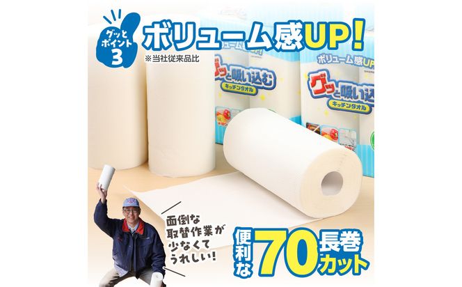 【R18001】グッと吸い込むキッチンタオル70カット（4ロール×8パック）