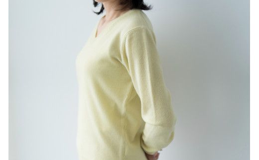 Vネックプルオーバー 度詰（L.イエロー）女性用サイズ:LL(42)≪白田のカシミヤ≫