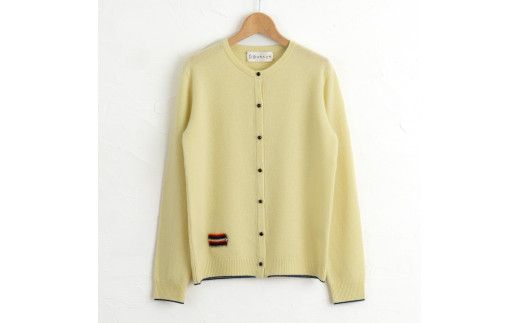 ラウンドネック カーディガン(L.イエロー)女性用サイズ:S(36)≪白田のカシミヤ≫