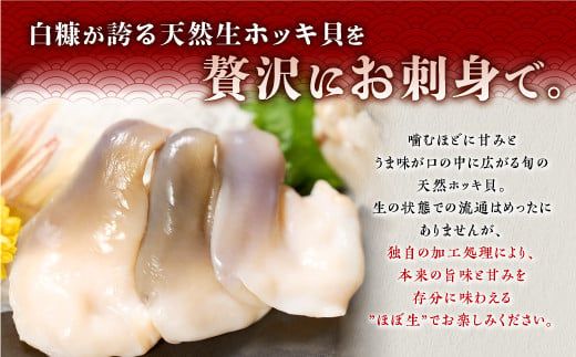 北海道 天然 生 ホッキ貝 お刺身 セット 1-2人前｜ふるさと納税 貝 魚介 海鮮 ホッキ貝 ホッキガイ ほっき 北寄貝 貝柱 貝 紐 刺身 さしみ お酒 酒のお供 国産 北海道産 冷凍 贈答用 ギ