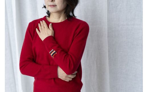 ラウンドネックプルオーバー(レッド)女性用サイズ:S(36)≪白田のカシミヤ≫