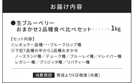 【先行予約：2025年7月25日以降発送】青果ブルベリーおまかせ２品種食べ比べセット1Kg（500g×2パック）＜アイケイファーム余市＞_Y111-0004