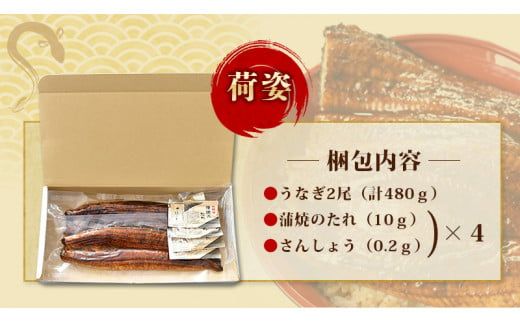 1尾約215g～240gのビッグサイズ うなぎ蒲焼 2尾 計約430g～480g （タレ・山椒付き） 【通常発送】【nks700B-y】