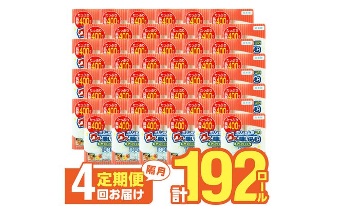 【T10045】キッチンタオル100カット（4ロール×12パック）4回お届け定期便