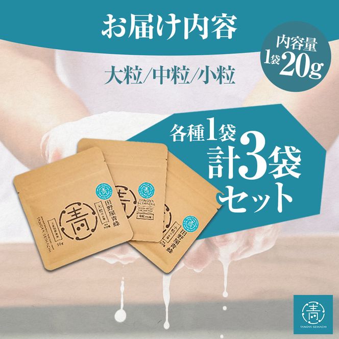 塩 完全天日塩3種（大粒・中粒・小粒）セット 20g×各1袋 塩職人 田野屋青蜂 田野屋 青蜂 塩 しお 完全天日塩 天日塩 料理塩 海水 こだわり ミネラル 栄養 にく 肉 牛肉 うし 牛 さかな 