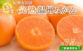 【ご家庭用訳アリ】紀州有田産濃厚完熟温州みかん　7.5kg　※2024年11月下旬頃〜2025年1月下旬頃に順次発送予定(お届け日指定不可)【uot704】