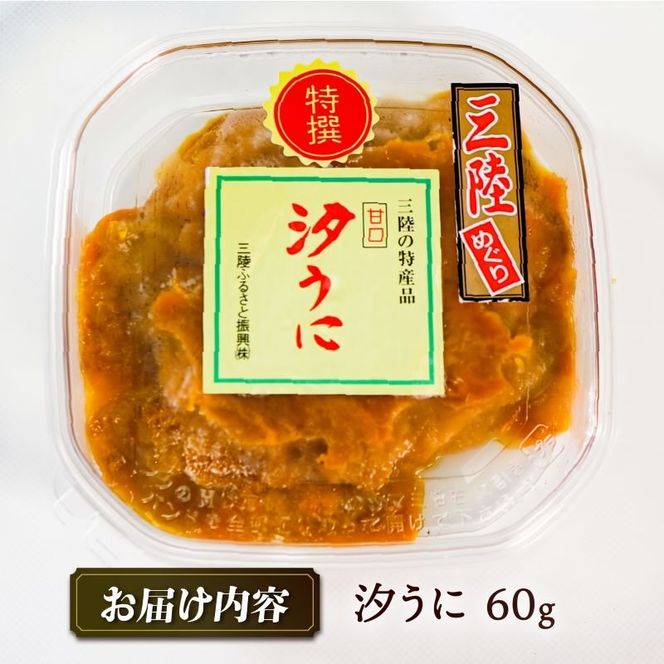 汐うに 60g 特選 潮うに 塩うに 三陸産ウニ ウニ丼 ウニ うに 雲丹 魚介 海産物 海の幸 うに丼 おにぎり おつまみ 酒の肴 刺身 刺し身 惣菜 加工品 ご飯のお供 ウニ 国産 三陸 応援 お取り寄せ グルメ 1万円 10000円 岩手県 大船渡市 送料無料