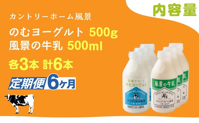 【定期6ヶ月】のむヨーグルト500g 風景の牛乳500ml 各3本 SKB109