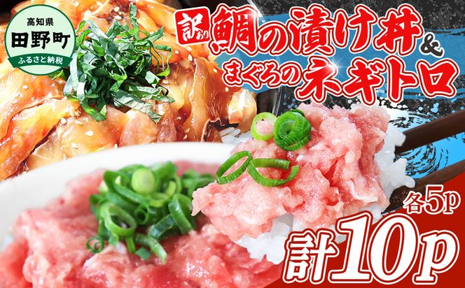 ～四国一小さなまち～ 訳あり 鯛の漬け丼＆マグロのネギトロ 各5P 計10P タイ たい まぐろ 鮪 海鮮丼 ねぎとろ まぐろたたき 粗挽き ねぎとろ丼 ネギトロ丼 魚介 惣菜 おかず 訳アリ