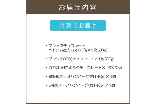 【B2-022】鉄板焼ハンバーグ(2種各4個)＆カカオ研究所 高カカオセット