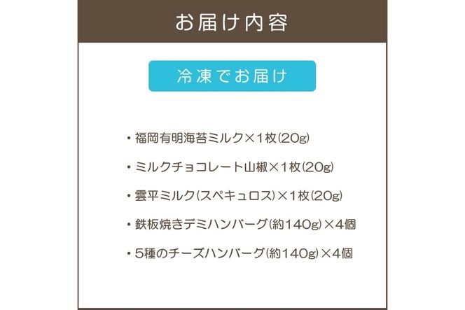 【B4-064】鉄板焼ハンバーグ(2種各4個)＆カカオ研究所 お酒に合うチョコ