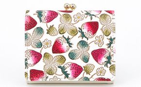 【文庫屋大関】三つ折りミニ財布　いちご【皮革工芸品】 ファッション 小物 民芸品 お札 カード 小銭 手のひらサイズ コンパクト 大人かわいい 牛革 手作り 国産 