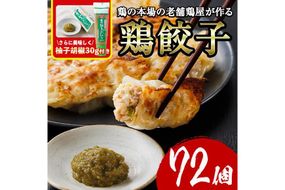鶏の本場の老舗鶏屋が作る味鶏の餃子セット (計72個・1Pあたり12個入・柚子胡椒30g付き！) 鶏餃子 餃子 鶏肉 ぎょうざ おかず お惣菜 おつまみ 冷凍【V-71】【味鶏フーズ】