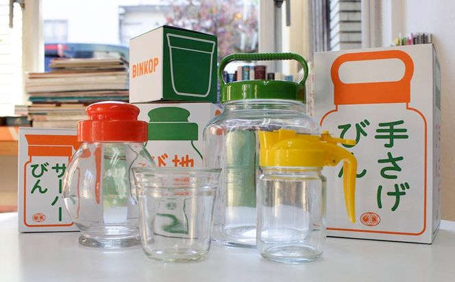 ファミリア3点+BINKOPセット ガラス製品 サーバーびん 地球びん 手さげびん 瓶 びん コップ グラス オリジナル セット 東京都 墨田区
