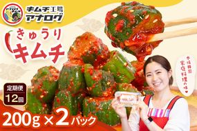 【12カ月定期便】熟成秘伝のオイ(きゅうり)キムチ(200g×2パック)【きゅうりキムチ 発酵キムチ 本格キムチ 国産手作り ご飯のお供 国産きゅうり 九州産 旨辛 特製ダレ】(H104206)