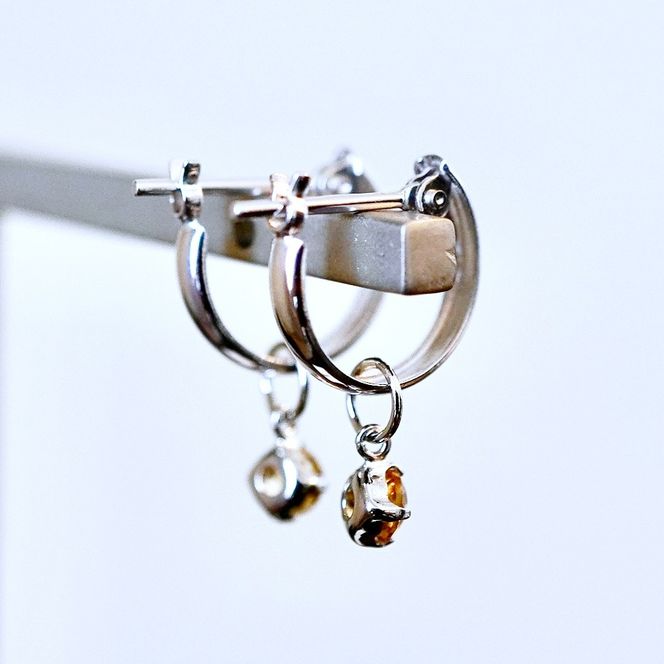 Pt900 プラチナ 2WAY ピアス 地金 シトリン フープピアス(直径10mm) 保証書付 SMK-5249 SWAD098-cit