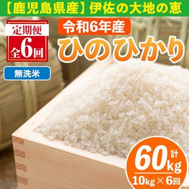 isa520-B 【定期便6回】 ＜無洗米＞令和6年産 鹿児島県伊佐南浦産ひのひかり (合計60kg・計10kg×6ヵ月)【Farm-K】