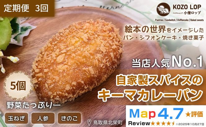 1128.【定期便3ヶ月】子供も大好き！自家製スパイスのキーマカレーパン5個×3回 313726_BD009